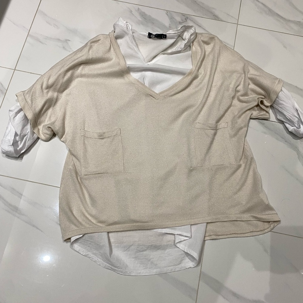 Cream V-Neck Layered Women's Top